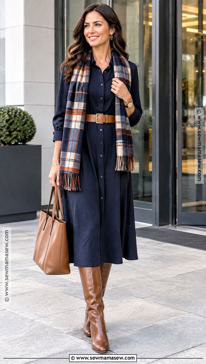 Warm Navy Shirt Dress Outfit - 15 Autumn Color Palette Dresses