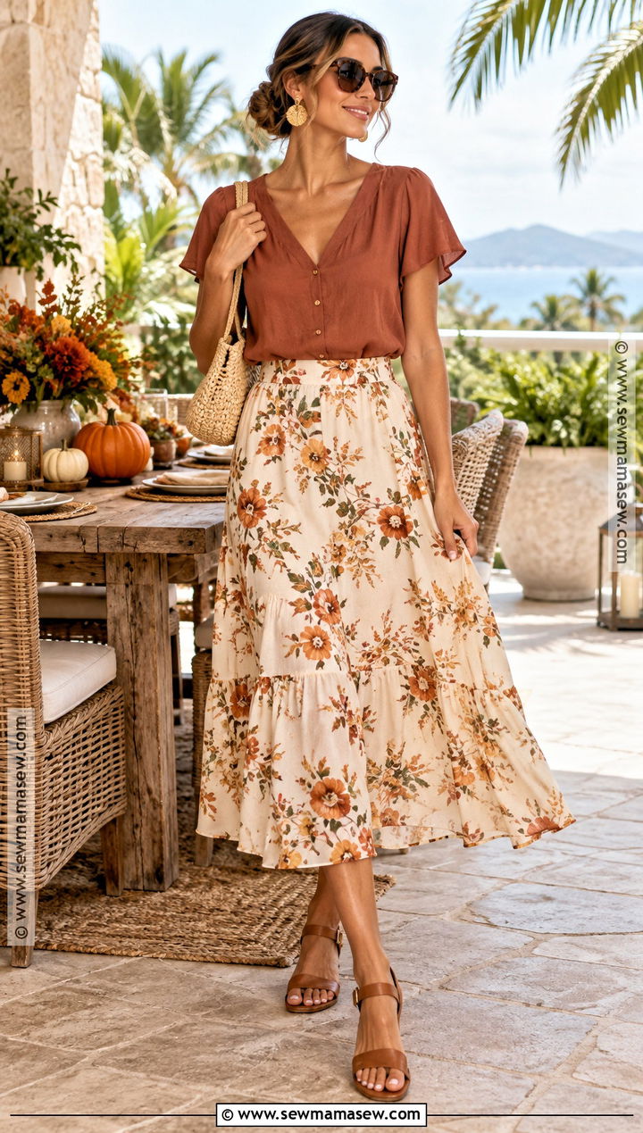 Warm Weather Thanksgiving Outfit With Midi Skirt - 25 Thanksgiving Fits