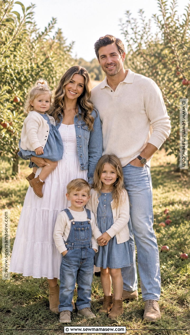 Warm White And Light Denim Fall Family Picture Outfits - 15 fall neutral outfits family pictures
