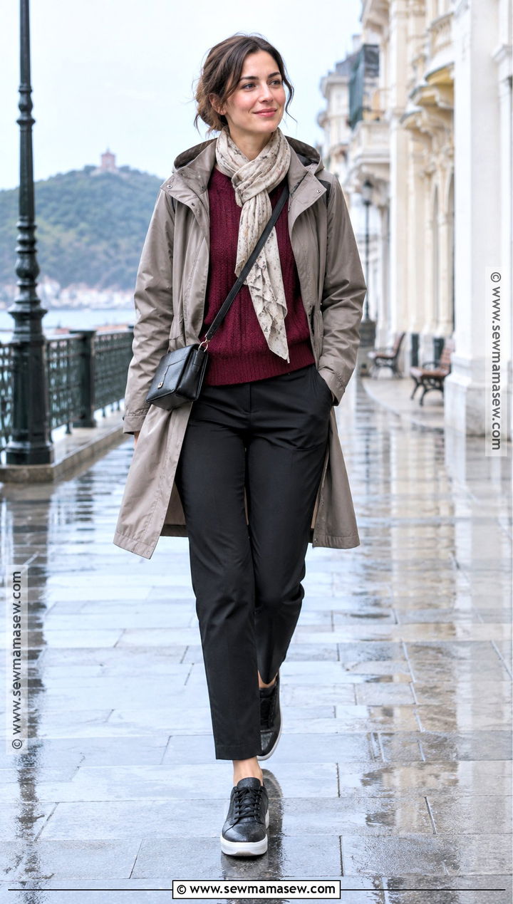 Waterproof Coat and Black Trousers San Sebastian Outfit - 20 spain in october outfits