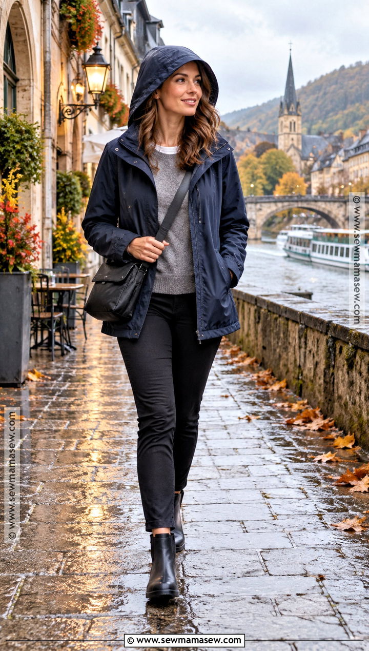 Waterproof Jacket and Ponte Pants River Cruise Outfit - 15 european river cruise wardrobe fall ideas