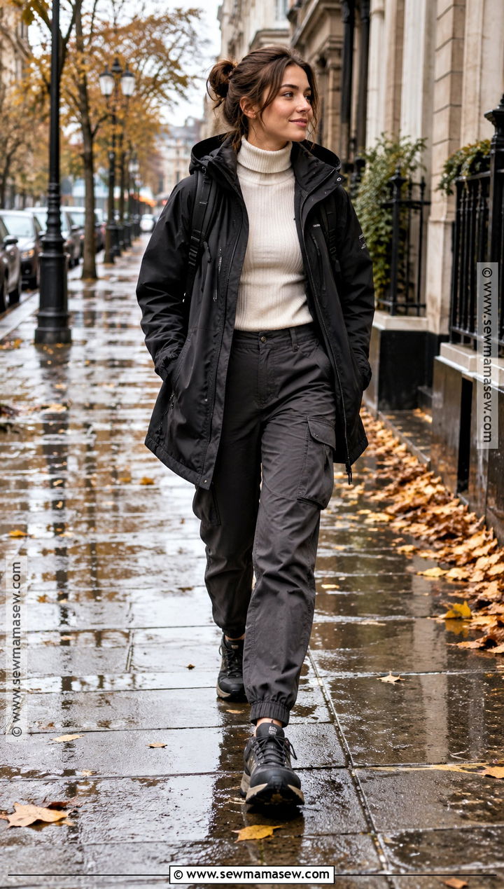 Waterproof Parka And Cargo Pants Autumn Outfit - 20 rainy day autumn outfit ideas