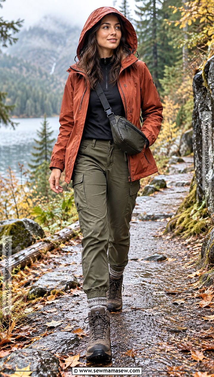 Waterproof Parka With Cargo Pants And Hiking Boots - 15 comfy rainy day outfit fall ideas
