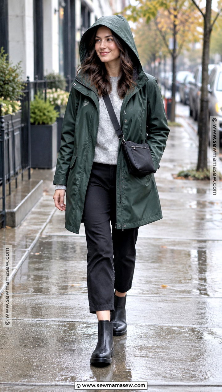 Waterproof Raincoat With Sweater And Ankle Pants - 25 fall coat ideas