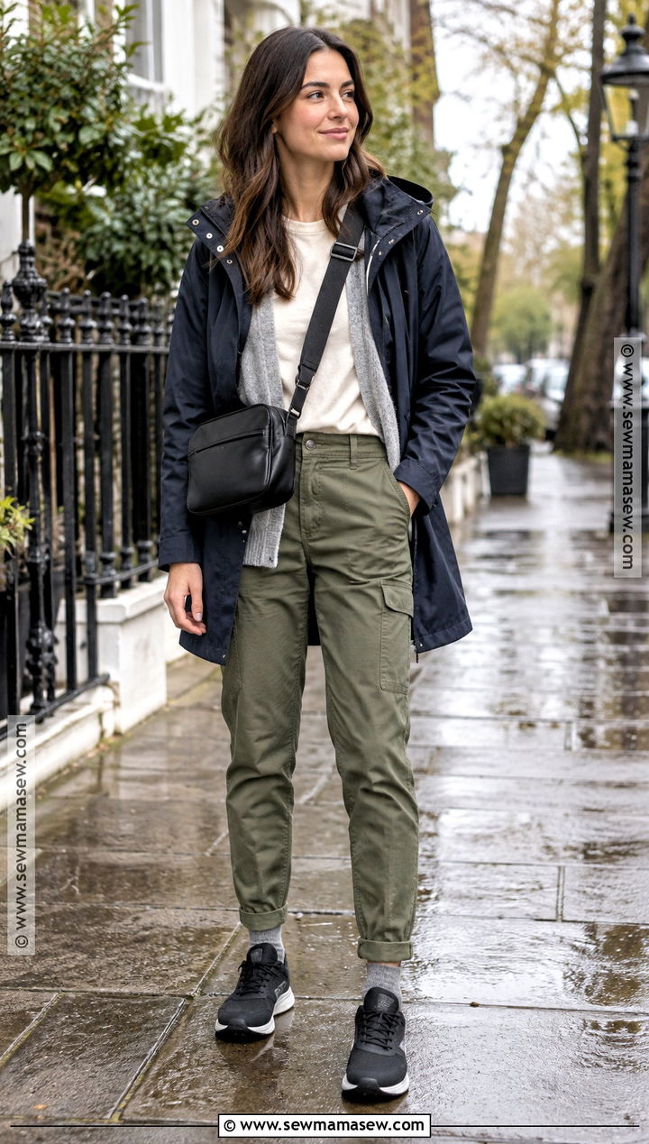 Waterproof Sneakers With Utility Pants And Raincoat - 25 fall sneakers outfit