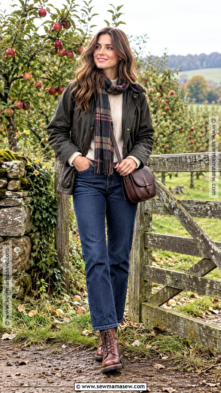 Waxed Jacket Farm Outfit With A Sweater And Dark Jeans - 20 Fall Farm Outfits for Women