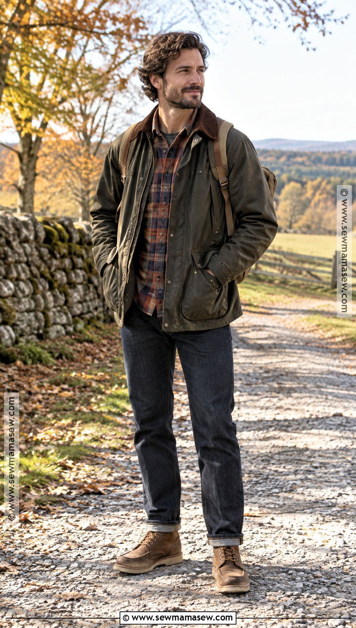 Waxed Jacket With Flannel And Boots - 20 men fall jacket ideas