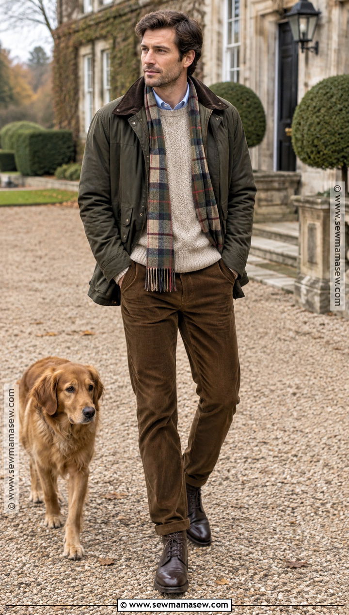 Waxed Jacket With Oxford Shirt And Corduroy Pants - 15 country fall outfits for men