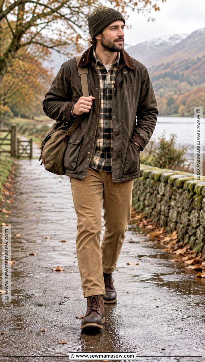 Waxed Jacket With Plaid Shirt And Corduroy Pants - 20 fall jackets for men