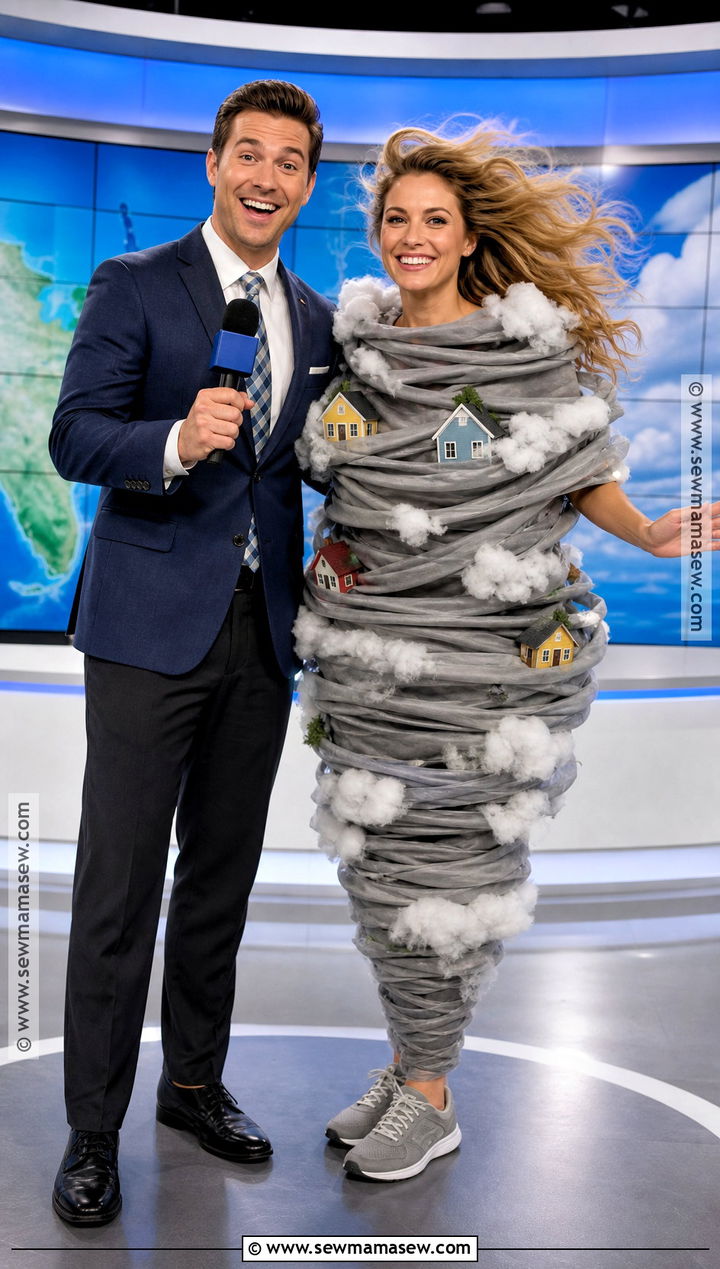 Weather Reporter And Tornado Costume - 35 clever couples halloween costumes