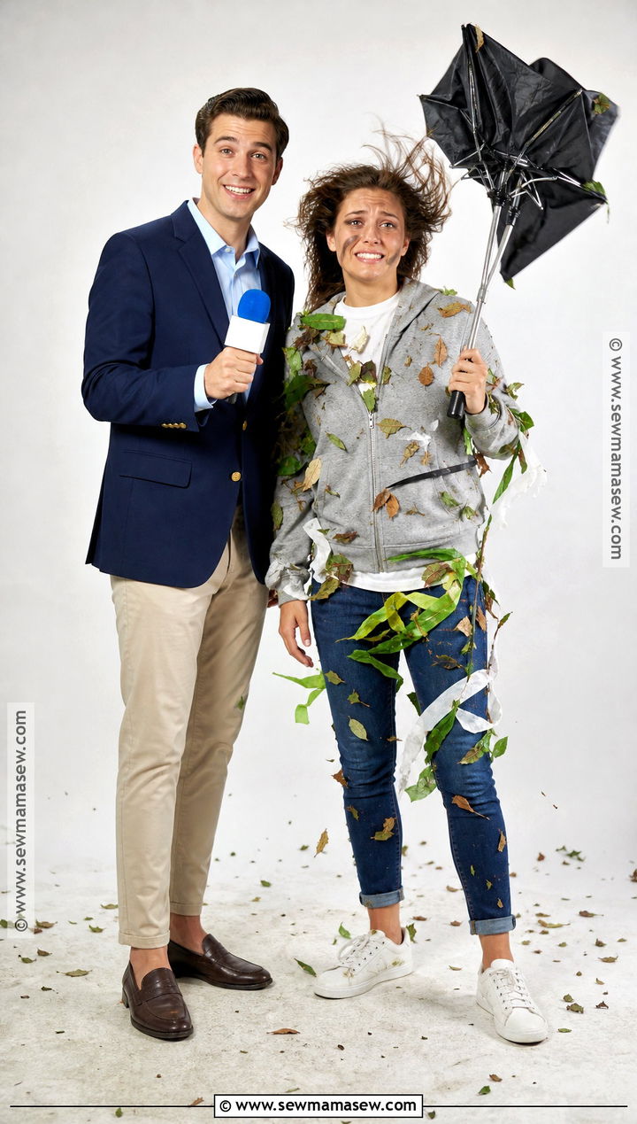 Weather Reporter And Windblown Person Costume - 30 couple costumes funny