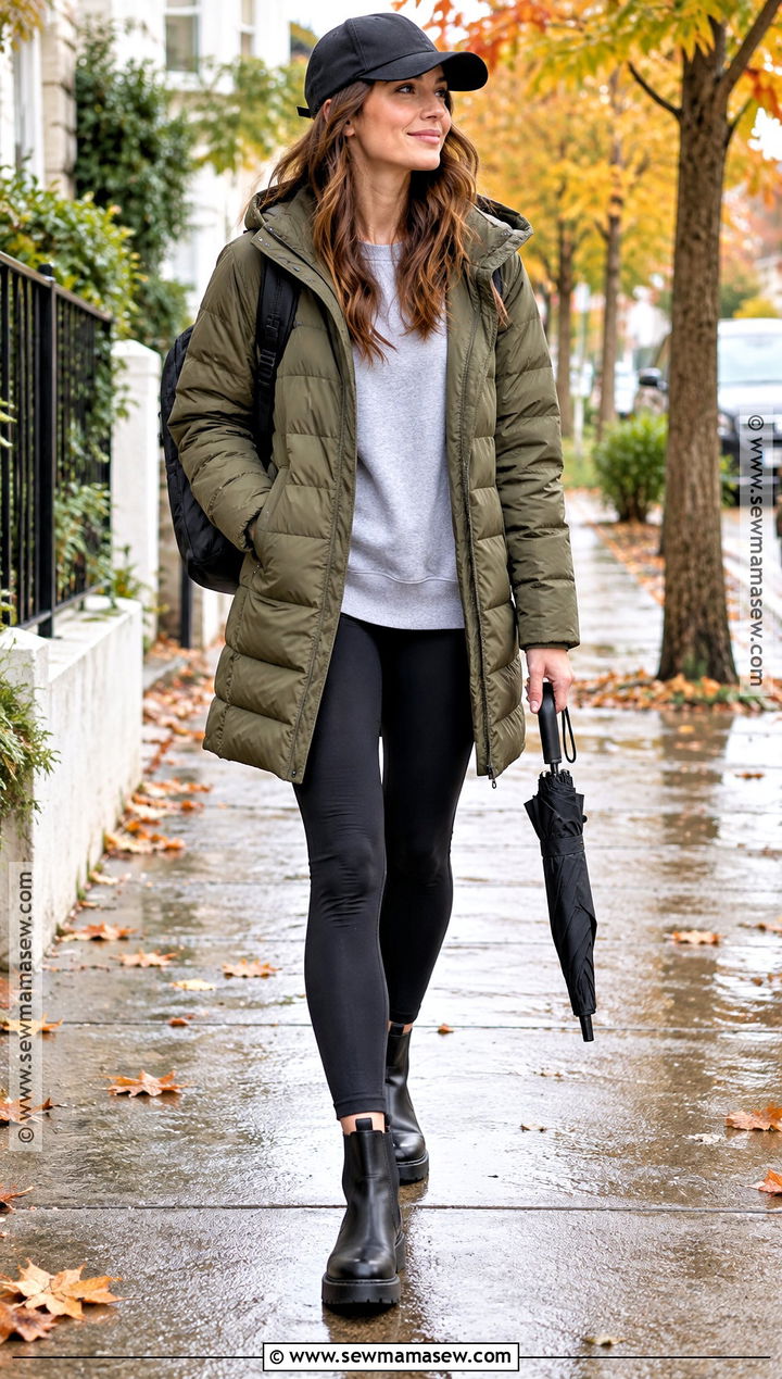 Weatherproof Boots With Leggings and a Puffer - 20 autumn shoe ideas