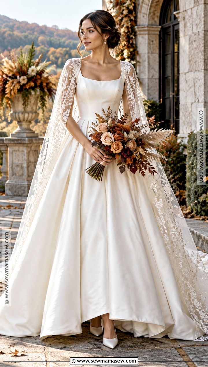 Wedding Ballgown With Detachable Cape - 15 fall wedding dress ballgown ideas