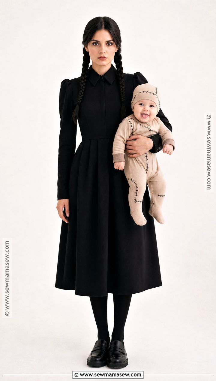 Wednesday Addams And Baby Thing Costume - 35 mom and baby halloween costumes