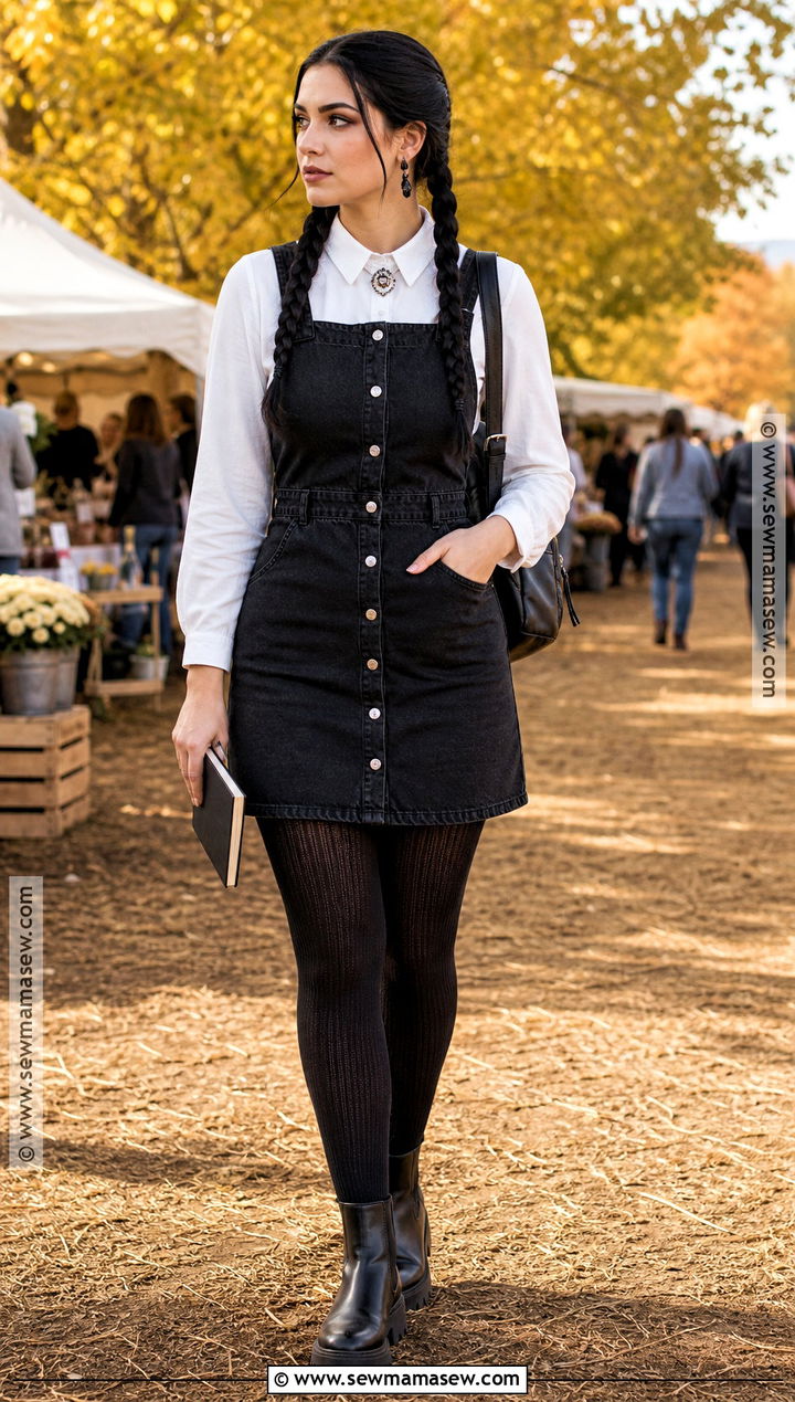 Wednesday Addams Black Denim Dress - 30 wednesday addams dress ideas