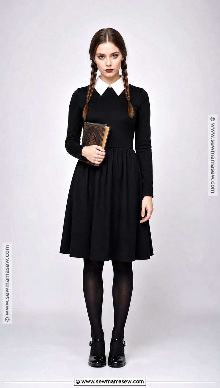 Wednesday Addams Black Dress Costume - 30 brown hair halloween costume ideas