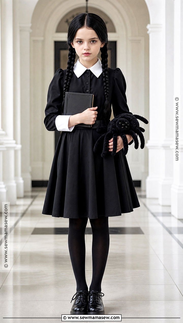 Wednesday Addams Costume With Black Braids - 30 costumes for kids