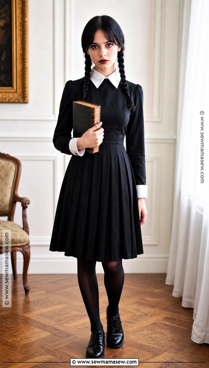 Wednesday Addams Costume With Black Braids - 45 black hair halloween costumes