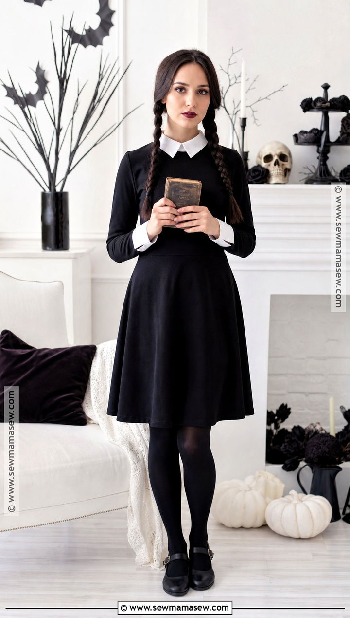 Wednesday Addams Costume With Black Dress - 30 brunette halloween costume ideas