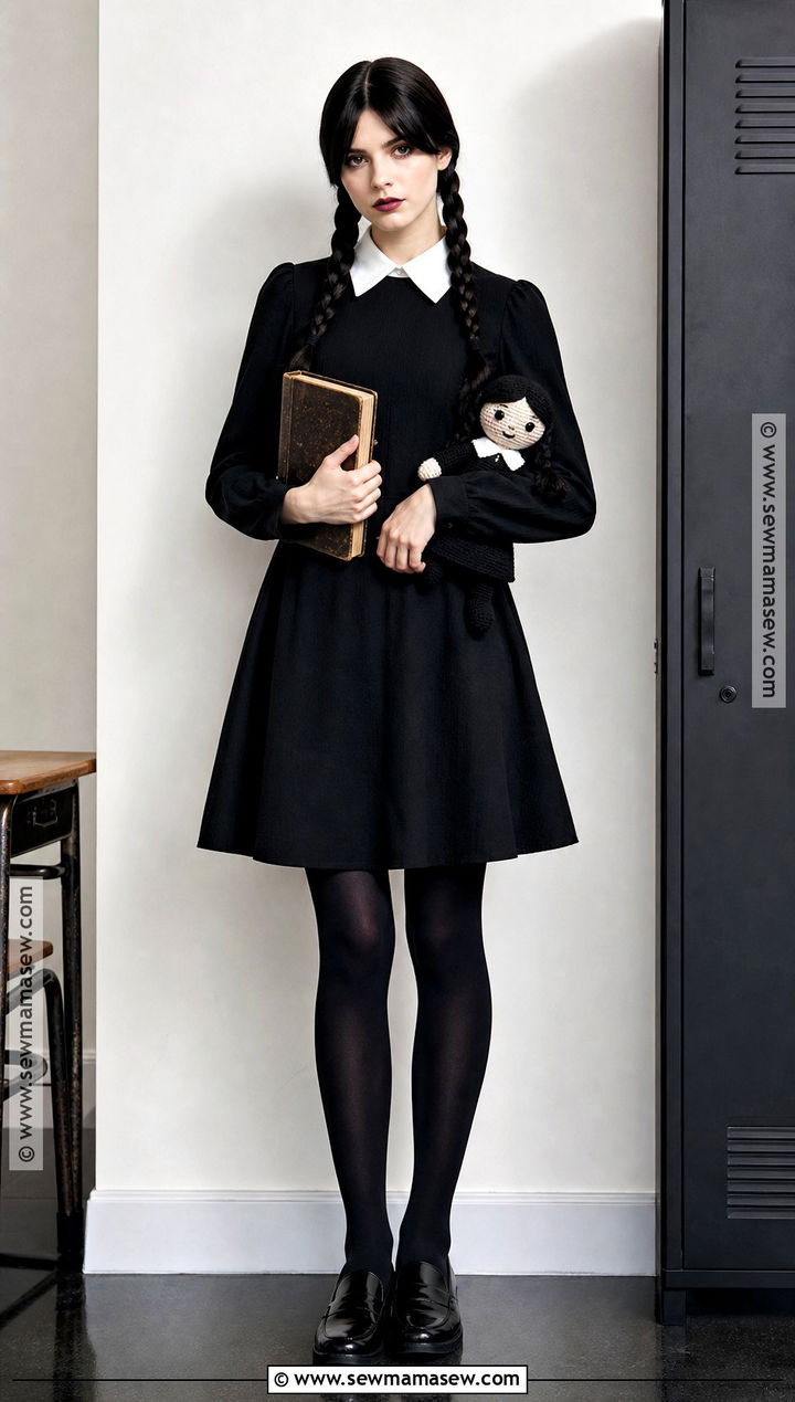 Wednesday Addams Costume With Black Dress - 30 Grown Ups Costume Ideas
