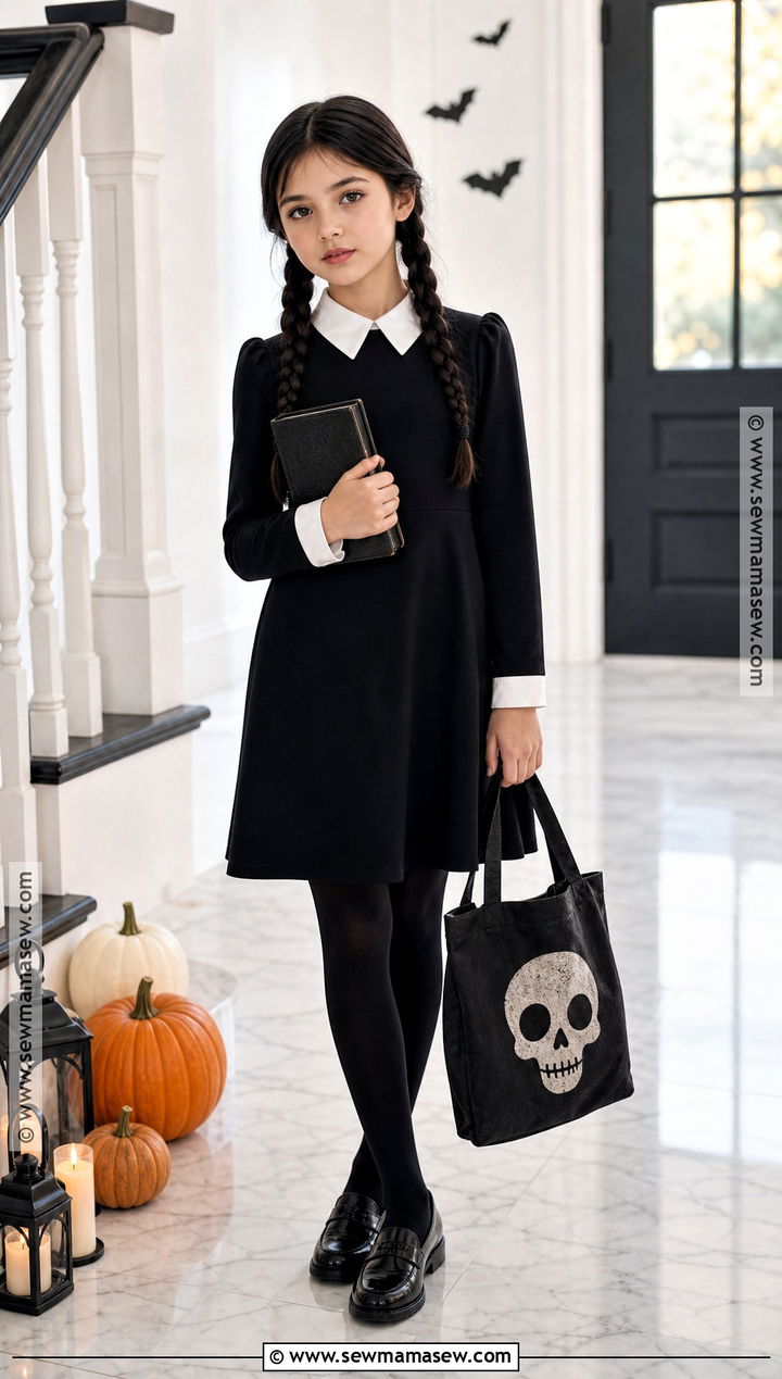 Wednesday Addams Costume With Black Dress - 30 halloween costumes girls for kids