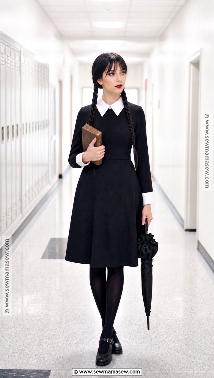 Wednesday Addams Costume With Black Dress - 30 Single Halloween Costumes for Women