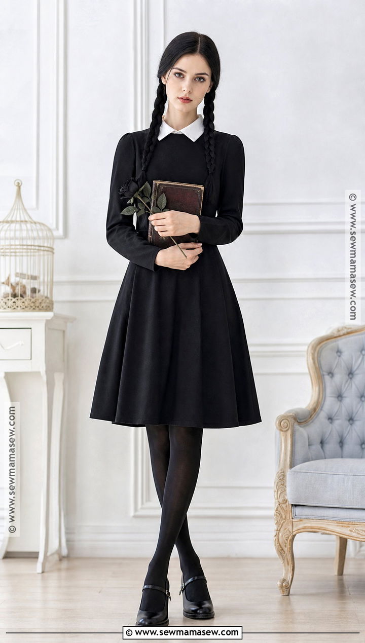 Wednesday Addams Costume With Black Dress - 35 Halloween Costumes Women Easy