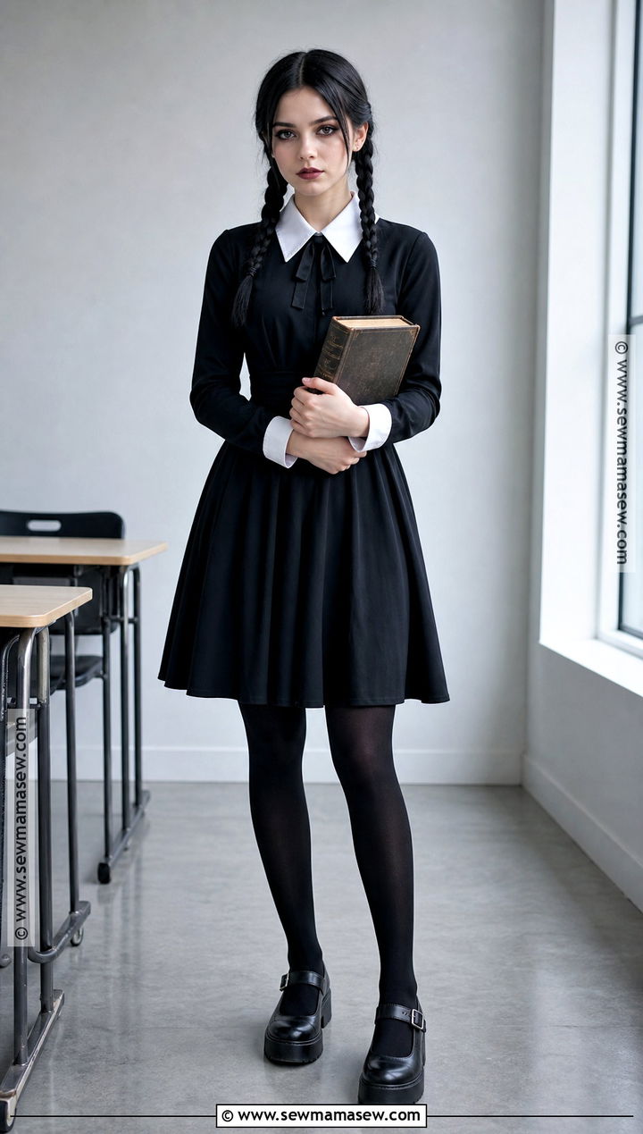 Wednesday Addams Costume With Black Dress - 45 costumes ideas