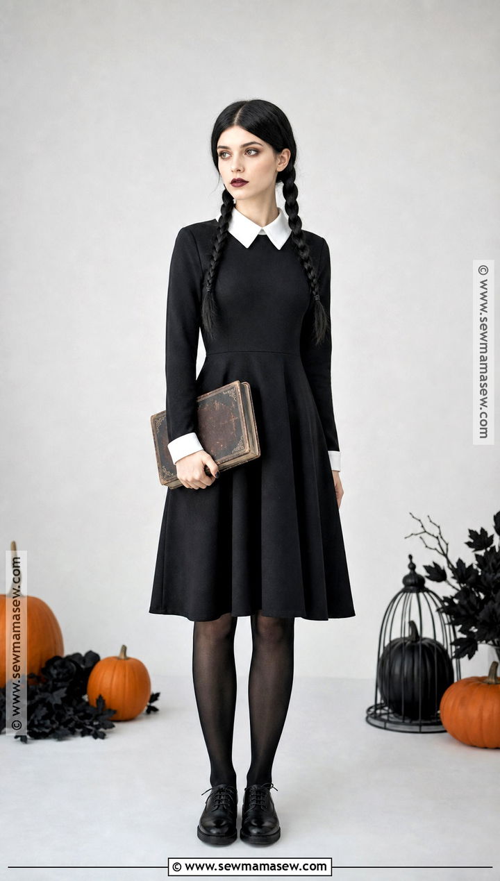 Wednesday Addams Costume With Black Dress - 50 easy halloween costumes for women
