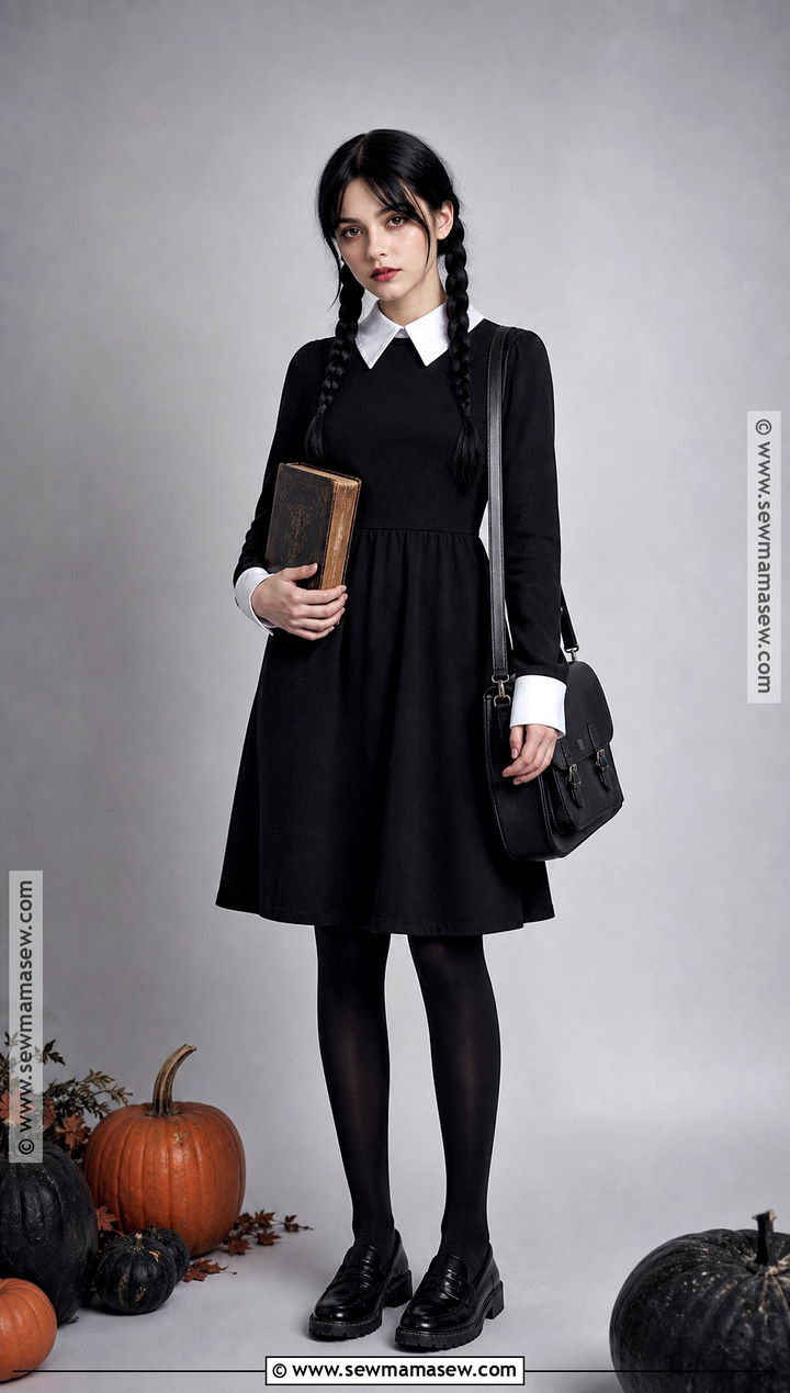 Wednesday Addams Costume With Black Dress - 50 halloween costume ideas
