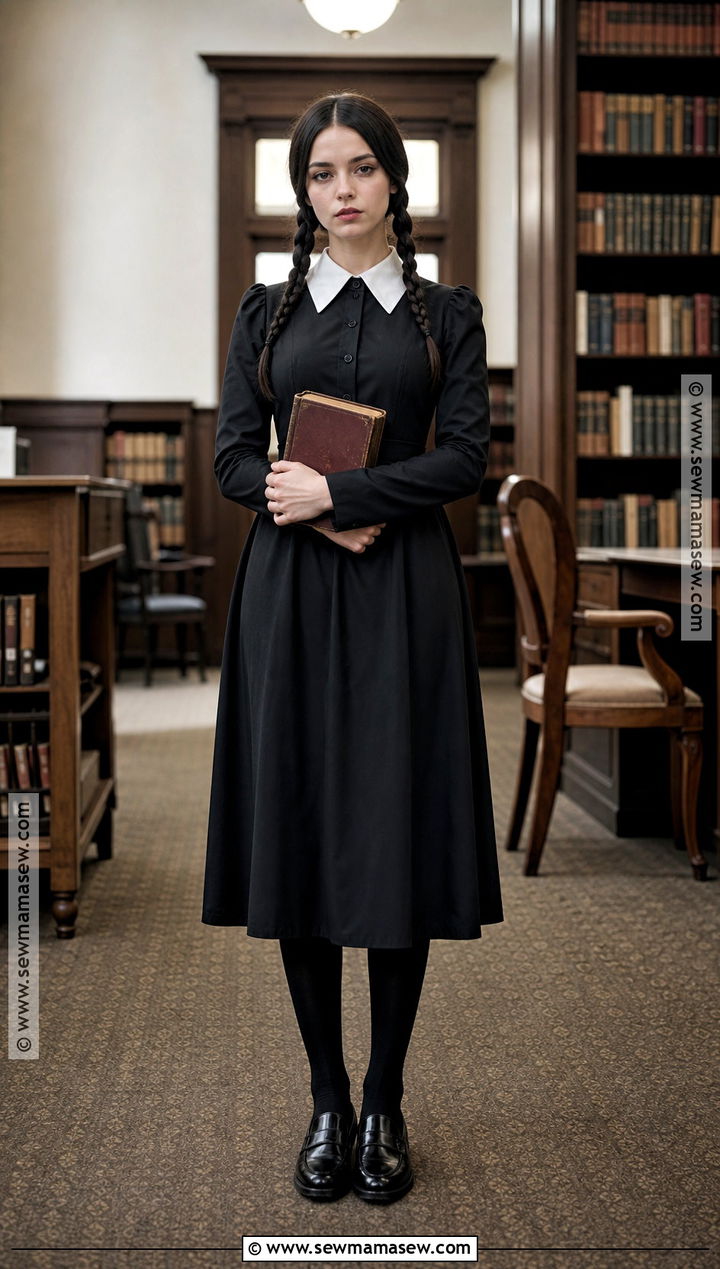 Wednesday Addams Costume With Black Midi Dress - 30 halloween costumes modest