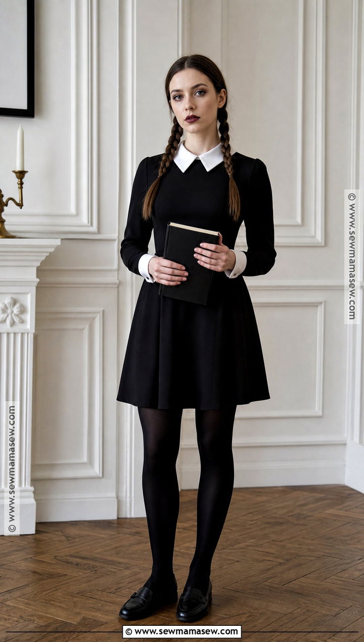 Wednesday Addams Costume With Braided Brown Hair - 30 halloween costumes for brown hair