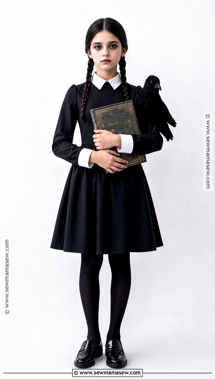 Wednesday Addams Costume With Braided Hair - 40 girls halloween costumes