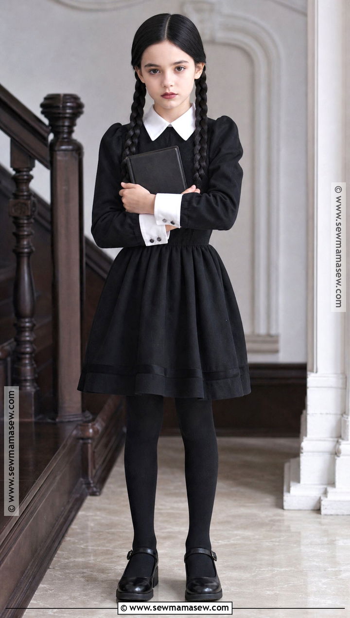 Wednesday Addams Costume With Braided Hair - 40 kids costumes