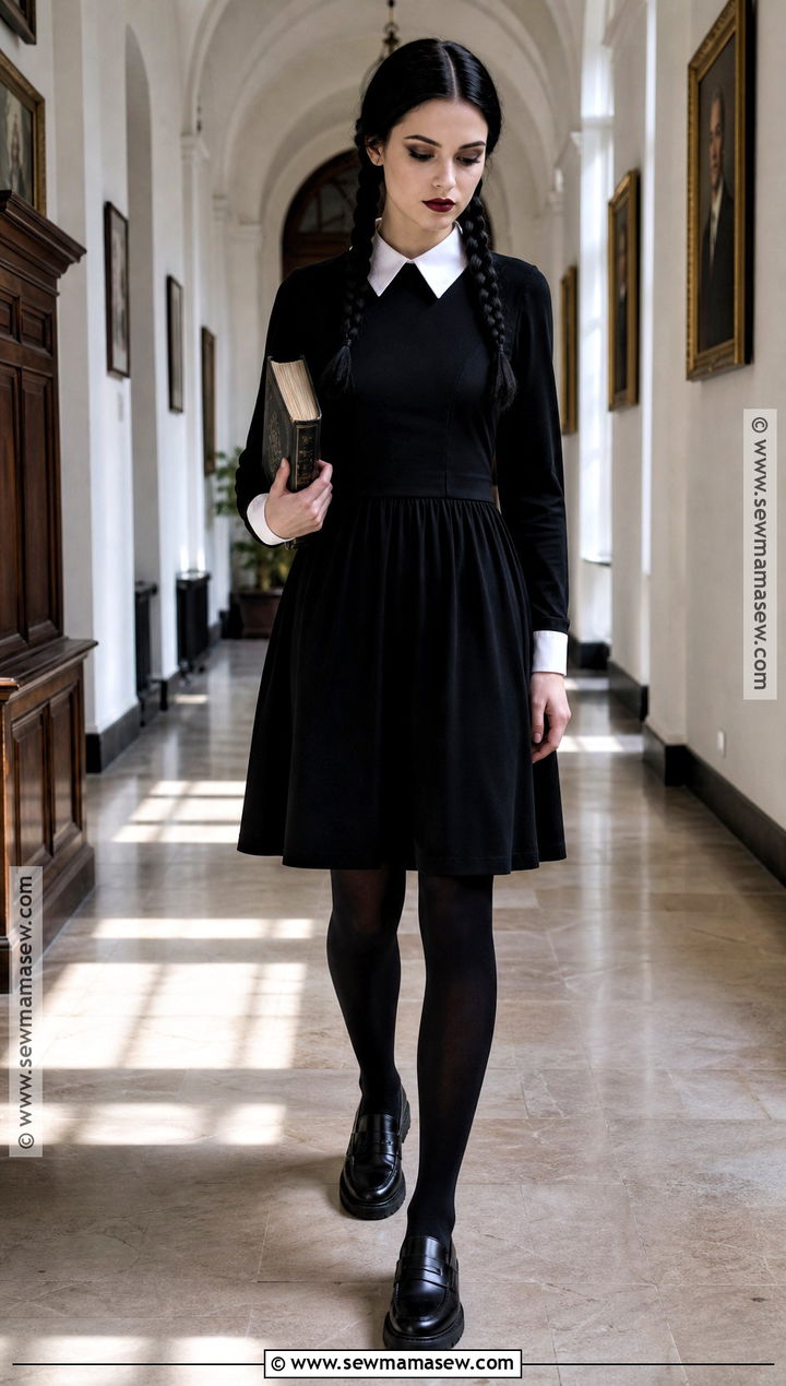 Wednesday Addams Costume With Braided Hair - 35 costumes for halloween