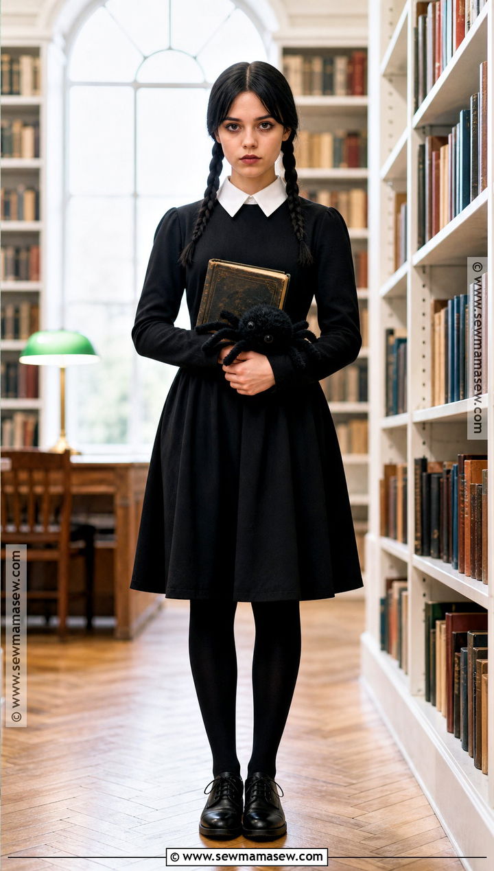 Wednesday Addams Costume With Braids - 40 school halloween costumes