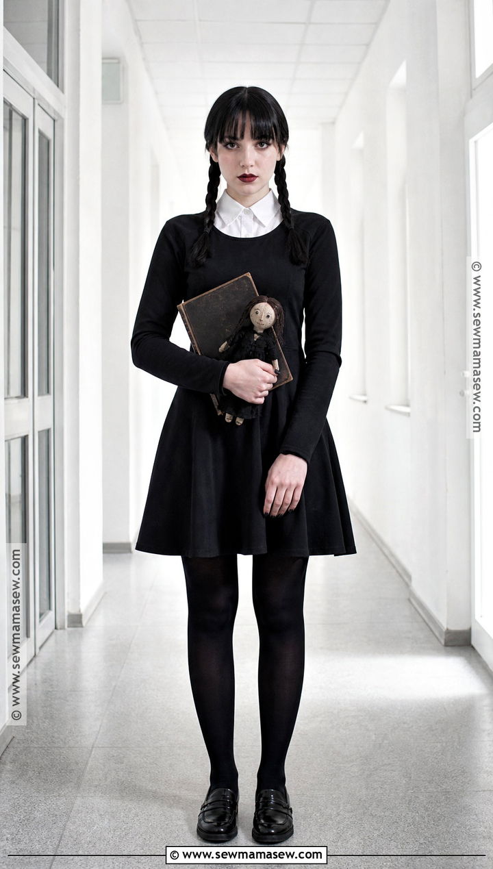 Wednesday Addams Costume With White Collar - 35 black dress costume ideas