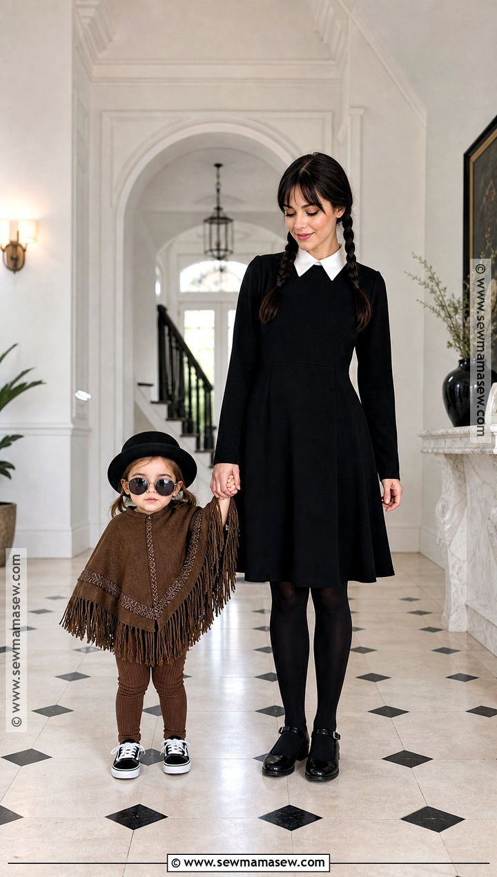 Wednesday And Cousin Itt Costume - 30 Mom And Toddler Halloween Costumes