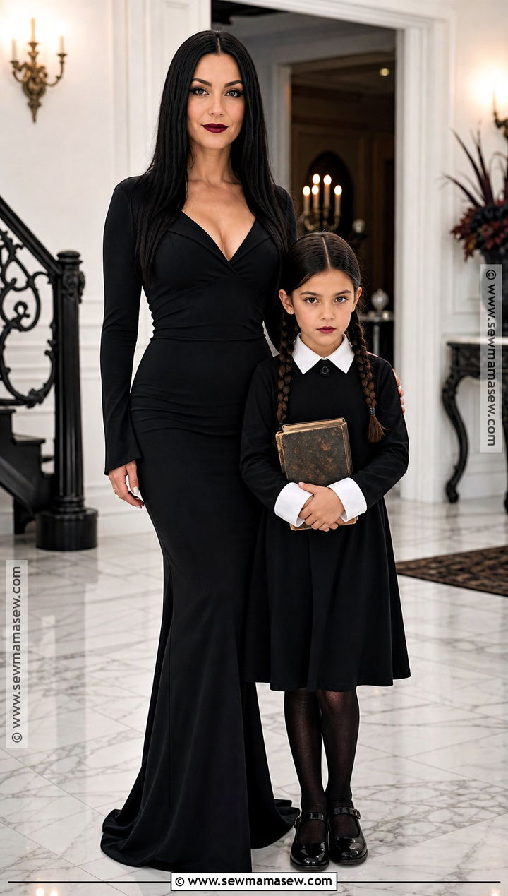 Wednesday And Morticia Addams Costume - 35 Mother Daughter Halloween Costumes