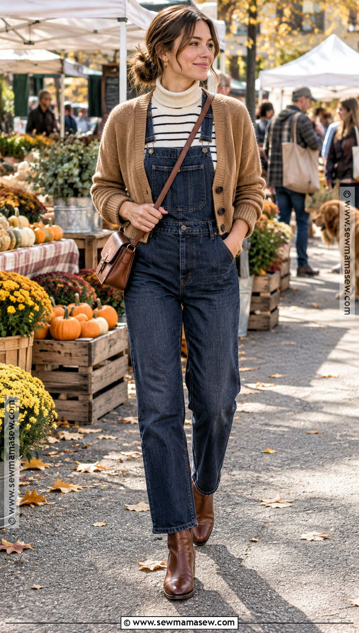 Weekend Autumn Outfit With Overalls And Fitted Knit - 25 autumn outfits for women