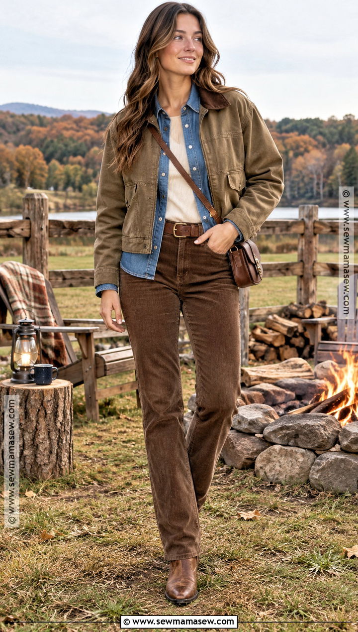Western Bonfire Outfit With Corduroy Jeans - 20 bonfire outfit fall night ideas
