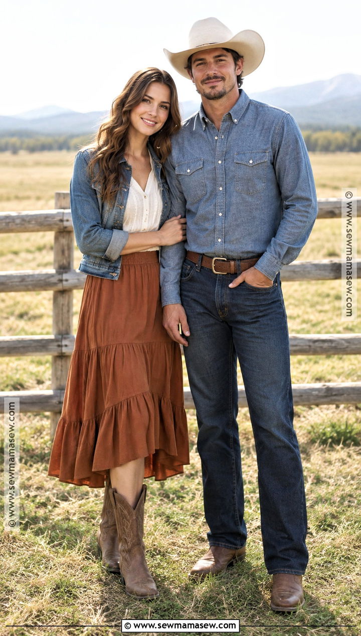 Western Boots And Denim Fall Couple Photo Outfit - 20 fall couple photos outfits