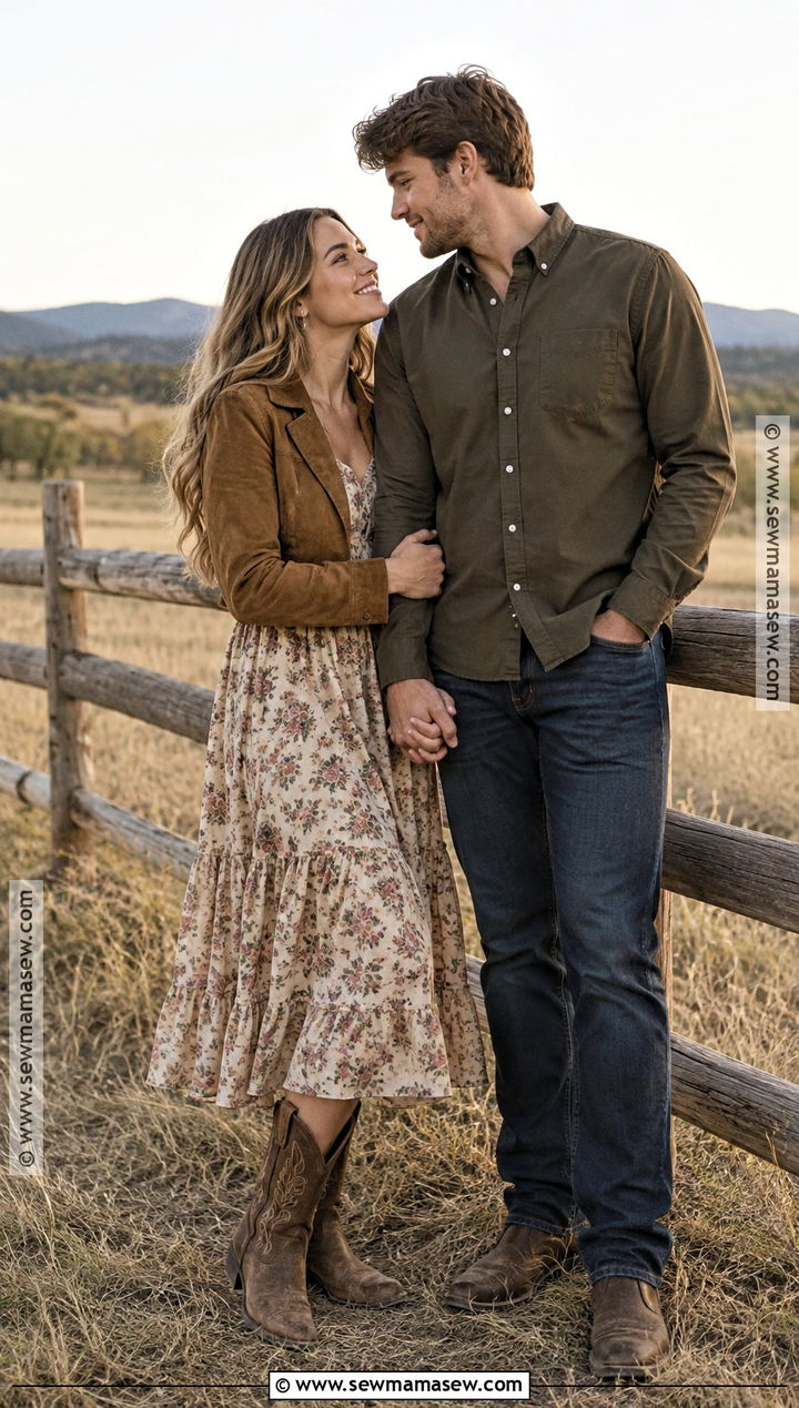 Western Boots And Prairie Dress Fall Engagement Outfit - 20 fall engagement pictures outfit outdoor ideas