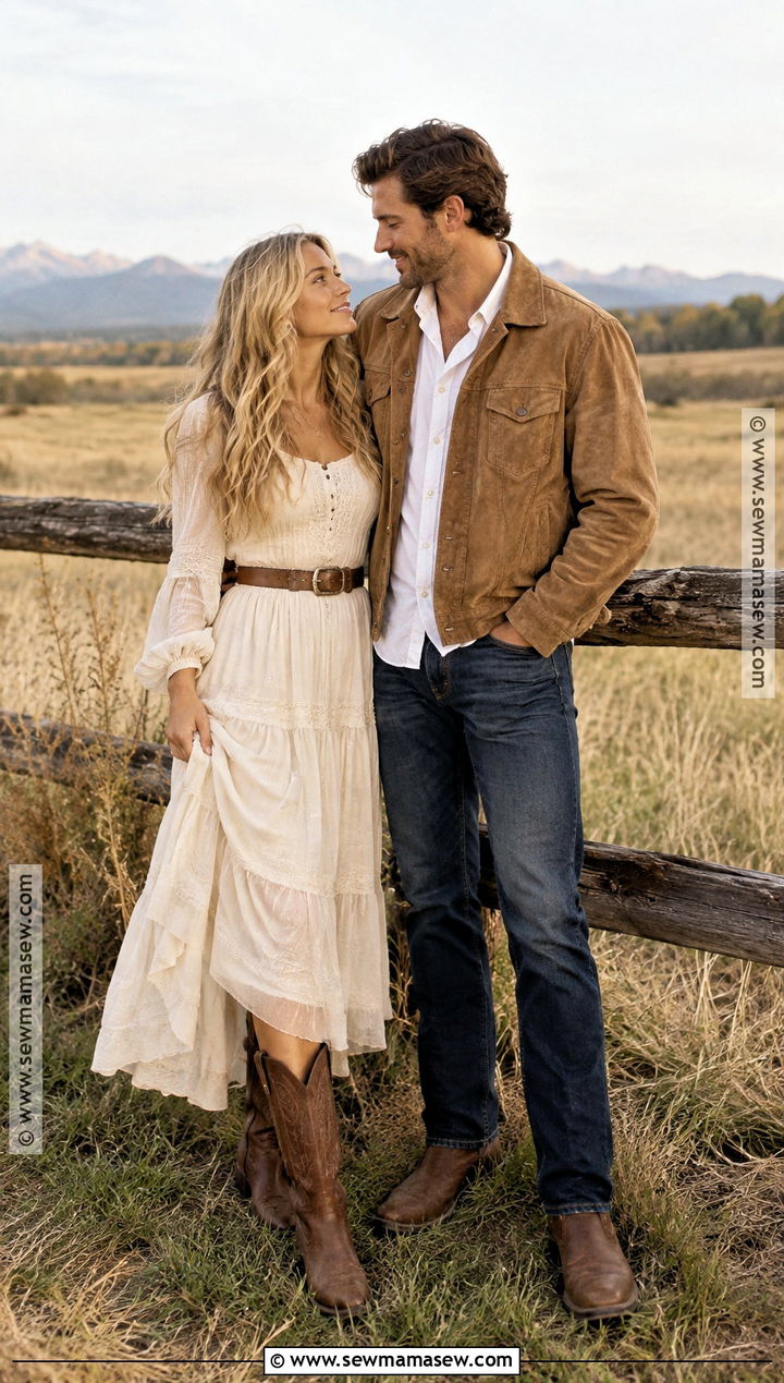 Western Boots And Suede Jacket Couple Outfit - 20 fall couple photoshoot outfit ideas