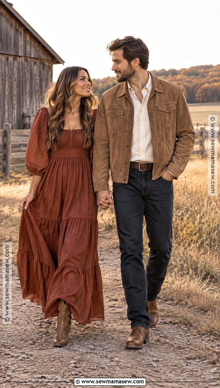 Western Boots And Suede Jacket Couple Outfit - 15 couple photoshoot fall outfit ideas
