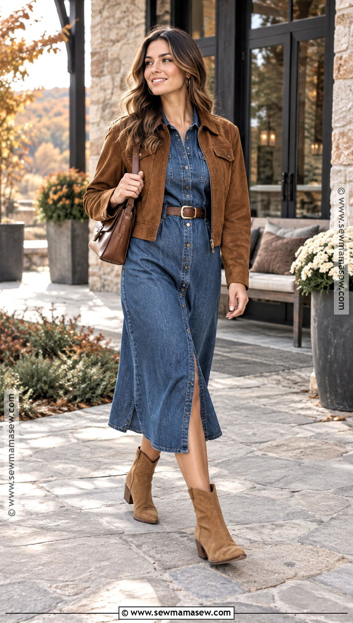 Western Boots With A Denim Dress - 15 fall shoes for women