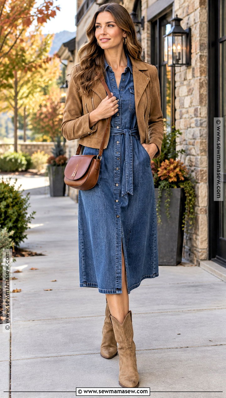 Western Boots With A Denim Dress - 20 fall shoes for dresses