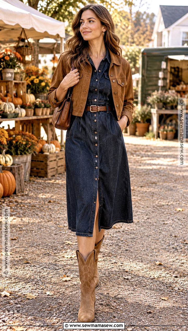 Western Boots With A Denim Dress - 25 shoes for autumn