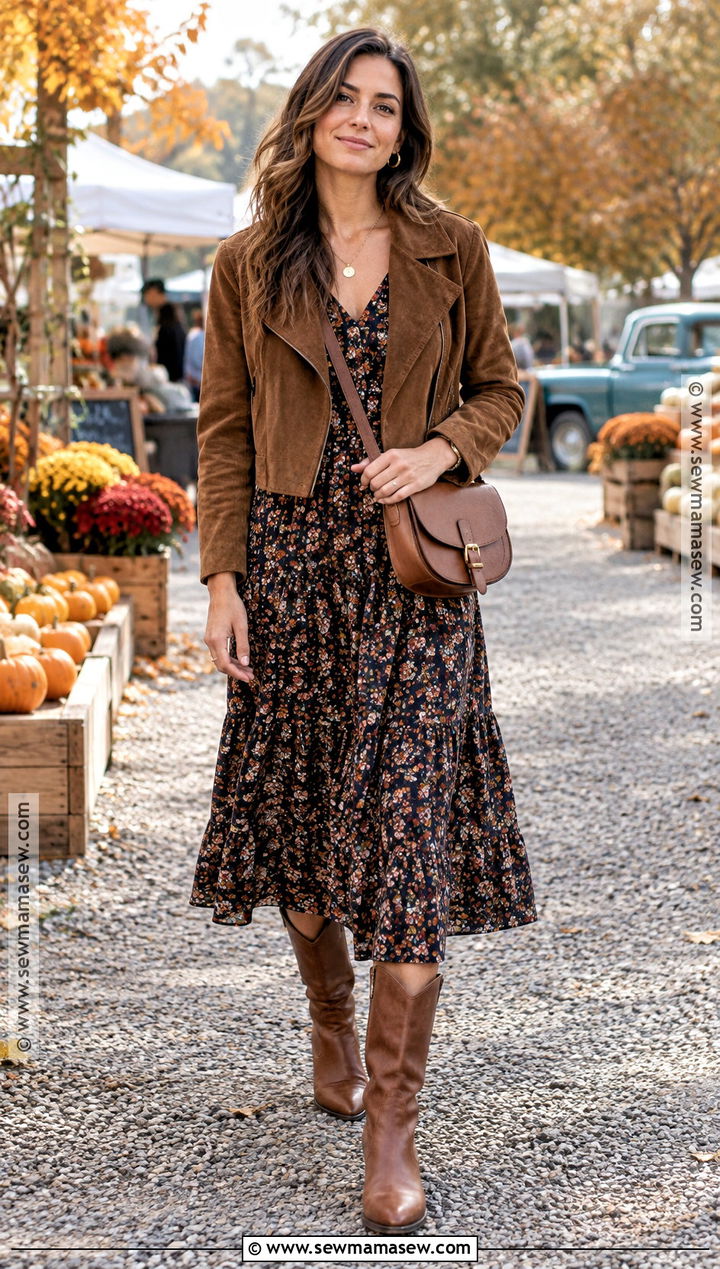 Western Boots With A Floral Midi Dress - 20 autumn shoes aesthetic