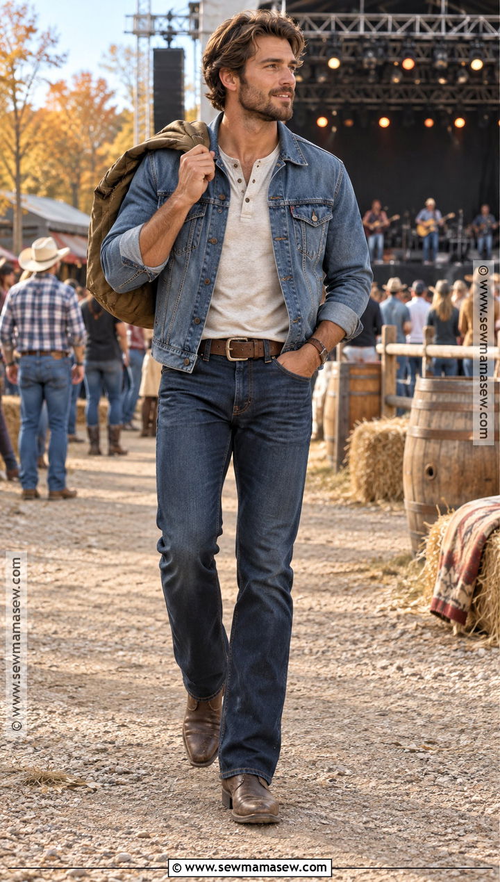 Western Boots With Bootcut Jeans and Denim Jacket - 15 fall shoes 2026 for men